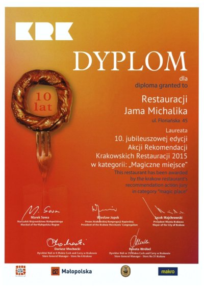 Restauracja Jama Michalika Kraków Dyplom